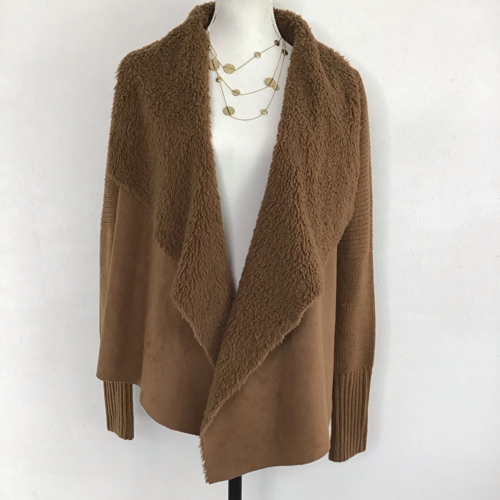 Women's Wishlist Ribbed Brown Open Front Sweater Coat